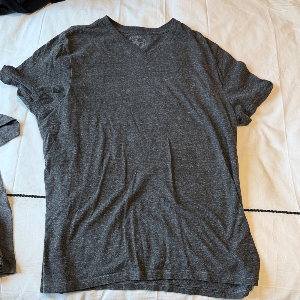 American Eagle Outfitters Dark Gray V-Neck T-Shirt and black